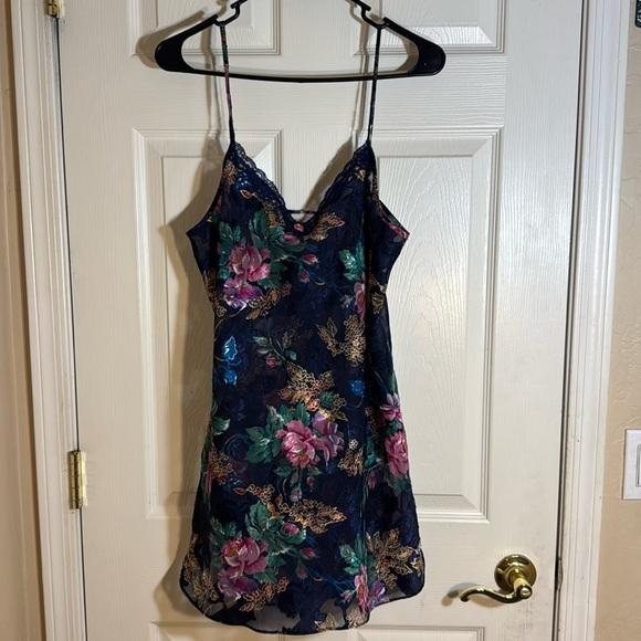 Intimate Moods Sheer Vintage Floral Navy Nightgown‎ Slip dress lingerie - Picture 1 of 7